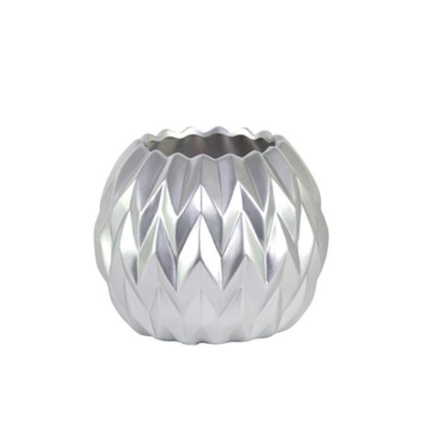 Urban Trends Collection Urban Trends Collection 21449 Ceramic Round Low Vase with Uneven Lip & Embossed Wave Design; Silver - Small 21449